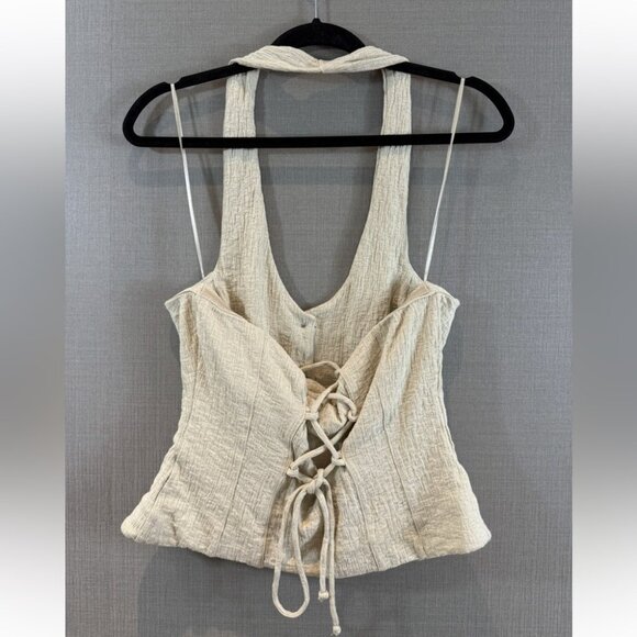 By Anthropologie Halter Cotton Button Front Vest Halter Top Sand Beige - Picture 8 of 14